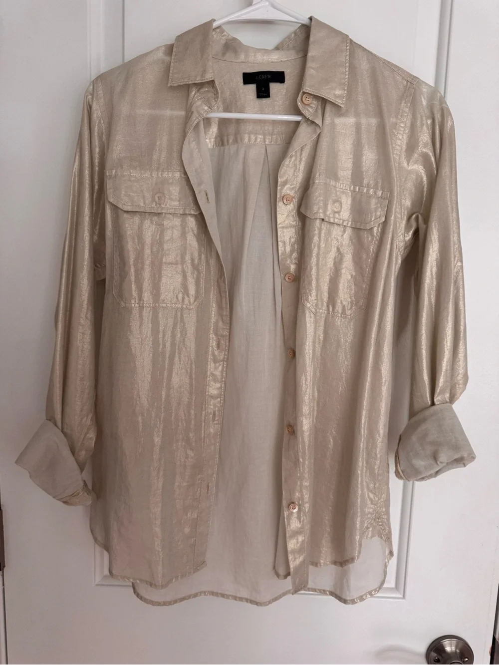J. Crew Shimmery Cream Button-Up Shirt Jacket